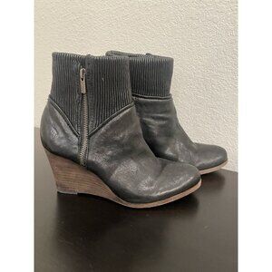 Frye Corby Side‎ Zip Black Leather Wedge Ankle Boot Size 6.5M 6.5 Short Boots